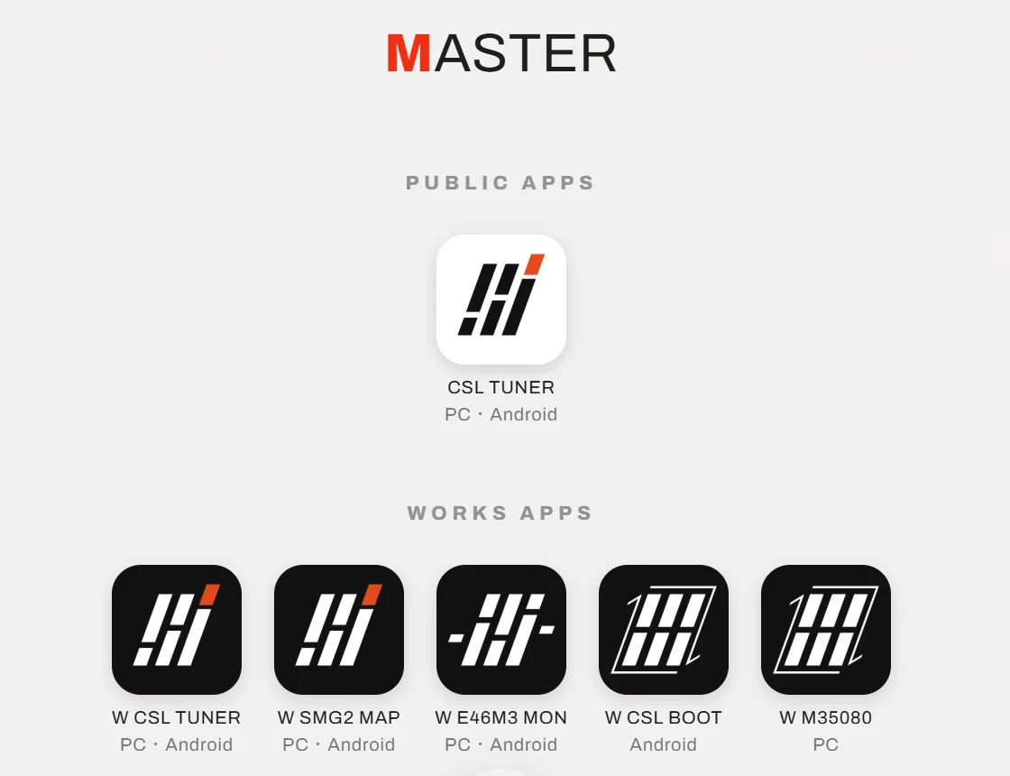 The M menu. MASTER turns red and the five WORKS APPS can be opened
