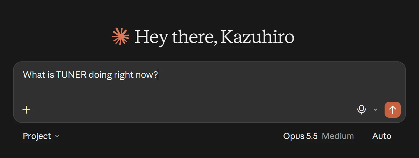 "What is TUNER doing right now?" typed in